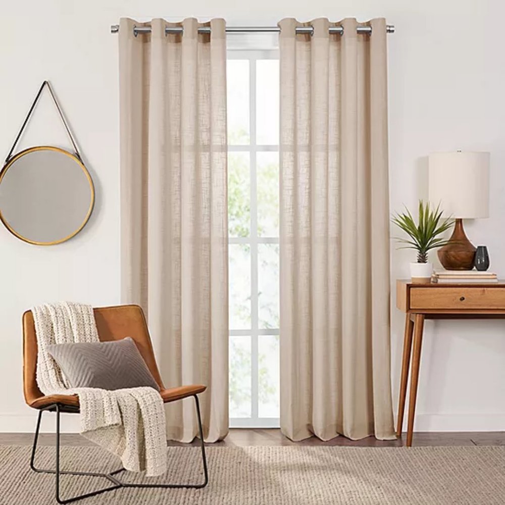 Fieldcrest Arden Solid Cotton Sheer Grommet Top Single Curtain Panel
